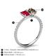 6 - Galina 7x5 mm Emerald Cut Ruby and 8x6 mm Oval Smoky Quartz 2 Stone Duo Ring 