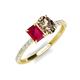 5 - Galina 7x5 mm Emerald Cut Ruby and 8x6 mm Oval Smoky Quartz 2 Stone Duo Ring 