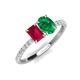 5 - Galina 7x5 mm Emerald Cut Ruby and 8x6 mm Oval Emerald 2 Stone Duo Ring 