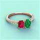 4 - Galina 7x5 mm Emerald Cut Ruby and 8x6 mm Oval Emerald 2 Stone Duo Ring 