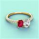 4 - Galina 7x5 mm Emerald Cut Ruby and GIA Certified 8x6 mm Oval Diamond 2 Stone Duo Ring 