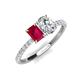 5 - Galina 7x5 mm Emerald Cut Ruby and 8x6 mm Oval Forever Brilliant Moissanite 2 Stone Duo Ring 