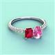 4 - Galina 7x5 mm Emerald Cut Ruby and 8x6 mm Oval Pink Sapphire 2 Stone Duo Ring 