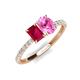 5 - Galina 7x5 mm Emerald Cut Ruby and 8x6 mm Oval Pink Sapphire 2 Stone Duo Ring 