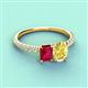 4 - Galina 7x5 mm Emerald Cut Ruby and 8x6 mm Oval Yellow Sapphire 2 Stone Duo Ring 