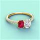 4 - Galina 7x5 mm Emerald Cut Ruby and 8x6 mm Oval White Sapphire 2 Stone Duo Ring 
