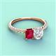 4 - Galina 7x5 mm Emerald Cut Ruby and 8x6 mm Oval White Sapphire 2 Stone Duo Ring 