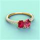 4 - Galina 7x5 mm Emerald Cut Ruby and 8x6 mm Oval Pink Tourmaline 2 Stone Duo Ring 