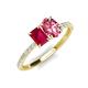5 - Galina 7x5 mm Emerald Cut Ruby and 8x6 mm Oval Pink Tourmaline 2 Stone Duo Ring 