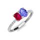 5 - Galina 7x5 mm Emerald Cut Ruby and 8x6 mm Oval Tanzanite 2 Stone Duo Ring 