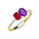 5 - Galina 7x5 mm Emerald Cut Ruby and 8x6 mm Oval Amethyst 2 Stone Duo Ring 