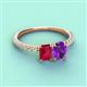 4 - Galina 7x5 mm Emerald Cut Ruby and 8x6 mm Oval Amethyst 2 Stone Duo Ring 