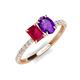 5 - Galina 7x5 mm Emerald Cut Ruby and 8x6 mm Oval Amethyst 2 Stone Duo Ring 