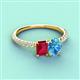 4 - Galina 7x5 mm Emerald Cut Ruby and 8x6 mm Oval Blue Topaz 2 Stone Duo Ring 