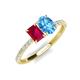5 - Galina 7x5 mm Emerald Cut Ruby and 8x6 mm Oval Blue Topaz 2 Stone Duo Ring 