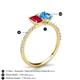 6 - Galina 7x5 mm Emerald Cut Ruby and 8x6 mm Oval Blue Topaz 2 Stone Duo Ring 