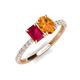 5 - Galina 7x5 mm Emerald Cut Ruby and 8x6 mm Oval Citrine 2 Stone Duo Ring 