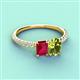 4 - Galina 7x5 mm Emerald Cut Ruby and 8x6 mm Oval Peridot 2 Stone Duo Ring 