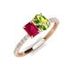 5 - Galina 7x5 mm Emerald Cut Ruby and 8x6 mm Oval Peridot 2 Stone Duo Ring 