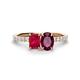 1 - Galina 7x5 mm Emerald Cut Ruby and 8x6 mm Oval Rhodolite Garnet 2 Stone Duo Ring 