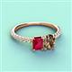 4 - Galina 7x5 mm Emerald Cut Ruby and 8x6 mm Oval Smoky Quartz 2 Stone Duo Ring 