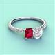 4 - Galina 7x5 mm Emerald Cut Ruby and 8x6 mm Oval White Sapphire 2 Stone Duo Ring 