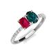 5 - Galina 7x5 mm Emerald Cut Ruby and 8x6 mm Oval London Blue Topaz 2 Stone Duo Ring 