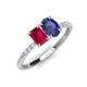 5 - Galina 7x5 mm Emerald Cut Ruby and 8x6 mm Oval Iolite 2 Stone Duo Ring 