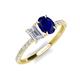 5 - Galina 7x5 mm Emerald Cut White Sapphire and 8x6 mm Oval Blue Sapphire 2 Stone Duo Ring 