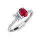 5 - Galina 7x5 mm Emerald Cut White Sapphire and 8x6 mm Oval Ruby 2 Stone Duo Ring 