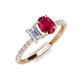 5 - Galina 7x5 mm Emerald Cut White Sapphire and 8x6 mm Oval Ruby 2 Stone Duo Ring 