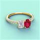 4 - Galina 7x5 mm Emerald Cut White Sapphire and 8x6 mm Oval Ruby 2 Stone Duo Ring 