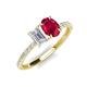 5 - Galina 7x5 mm Emerald Cut White Sapphire and 8x6 mm Oval Ruby 2 Stone Duo Ring 