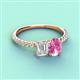 4 - Galina 7x5 mm Emerald Cut White Sapphire and 8x6 mm Oval Pink Sapphire 2 Stone Duo Ring 