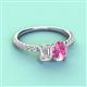 4 - Galina 7x5 mm Emerald Cut White Sapphire and 8x6 mm Oval Pink Sapphire 2 Stone Duo Ring 