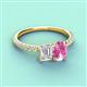 4 - Galina 7x5 mm Emerald Cut White Sapphire and 8x6 mm Oval Pink Sapphire 2 Stone Duo Ring 