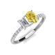 5 - Galina 7x5 mm Emerald Cut White Sapphire and 8x6 mm Oval Yellow Sapphire 2 Stone Duo Ring 