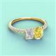 4 - Galina 7x5 mm Emerald Cut White Sapphire and 8x6 mm Oval Yellow Sapphire 2 Stone Duo Ring 