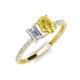 5 - Galina 7x5 mm Emerald Cut White Sapphire and 8x6 mm Oval Yellow Sapphire 2 Stone Duo Ring 