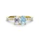1 - Galina 7x5 mm Emerald Cut White Sapphire and 8x6 mm Oval Aquamarine 2 Stone Duo Ring 