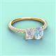 4 - Galina 7x5 mm Emerald Cut White Sapphire and 8x6 mm Oval Aquamarine 2 Stone Duo Ring 