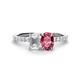 1 - Galina 7x5 mm Emerald Cut White Sapphire and 8x6 mm Oval Pink Tourmaline 2 Stone Duo Ring 