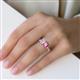 3 - Galina 7x5 mm Emerald Cut White Sapphire and 8x6 mm Oval Pink Tourmaline 2 Stone Duo Ring 