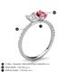 6 - Galina 7x5 mm Emerald Cut White Sapphire and 8x6 mm Oval Pink Tourmaline 2 Stone Duo Ring 