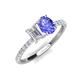 5 - Galina 7x5 mm Emerald Cut White Sapphire and 8x6 mm Oval Tanzanite 2 Stone Duo Ring 