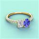 4 - Galina 7x5 mm Emerald Cut White Sapphire and 8x6 mm Oval Tanzanite 2 Stone Duo Ring 