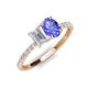 5 - Galina 7x5 mm Emerald Cut White Sapphire and 8x6 mm Oval Tanzanite 2 Stone Duo Ring 