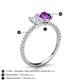 6 - Galina 7x5 mm Emerald Cut White Sapphire and 8x6 mm Oval Amethyst 2 Stone Duo Ring 
