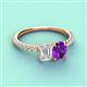 4 - Galina 7x5 mm Emerald Cut White Sapphire and 8x6 mm Oval Amethyst 2 Stone Duo Ring 