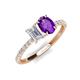 5 - Galina 7x5 mm Emerald Cut White Sapphire and 8x6 mm Oval Amethyst 2 Stone Duo Ring 